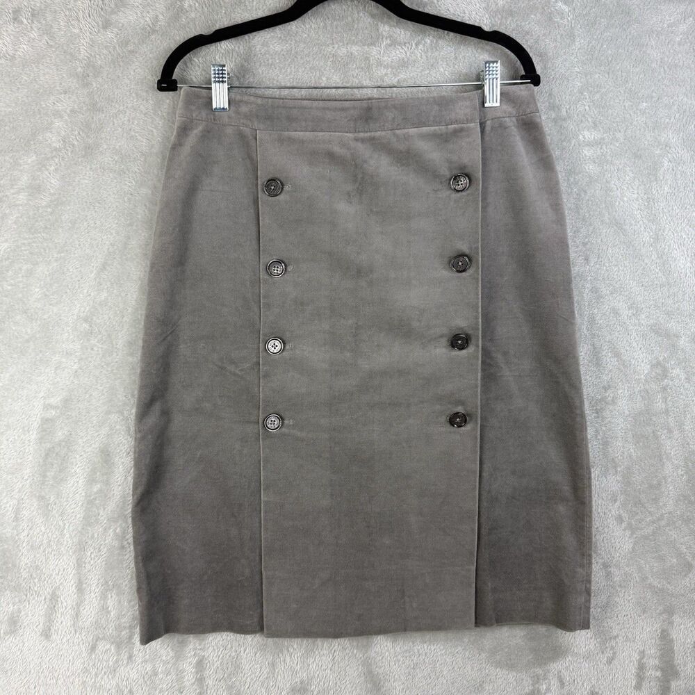 Brooks Brothers 346 Double Button Front Gray Velvet Pencil Skirt Size 10